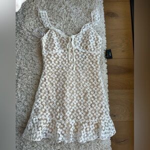 Lulu's Mini Dress - White lace with tan underneath